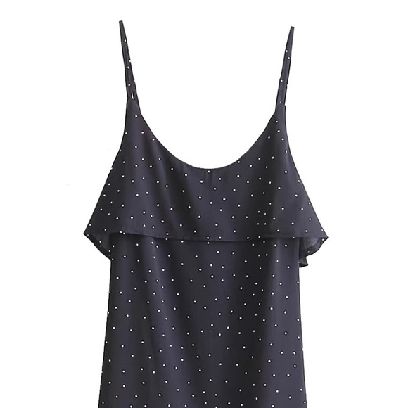 🆕Navy polka dot ruffle trim Cami strap dress - Picture 3 of 8